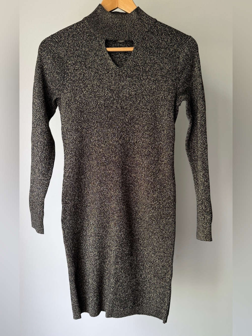 Tommy Hilfiger Metallic Charcoal Knit Long Sleeve Dress